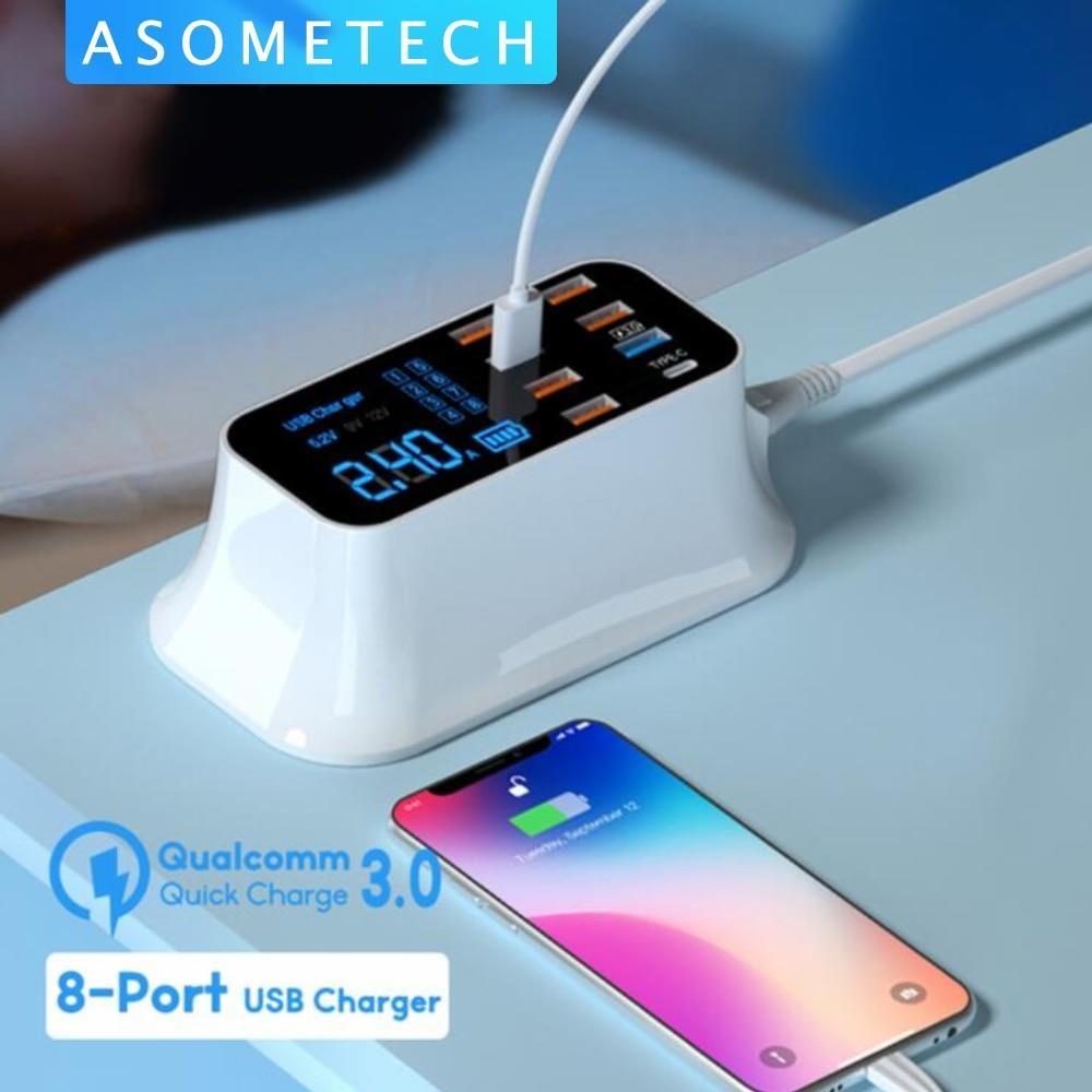 Quick Charge 3.0 Smart USB Type C Зарядний пристрій Телефон USB Зарядний  пристрій Швидка зарядка Настільна розетка Адаптер Станція Світлодіодний  дисплей для iphone - Тетра Груп