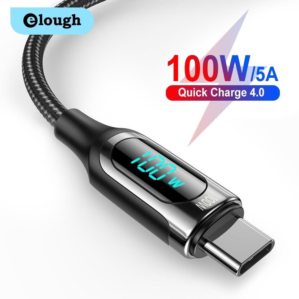 Elough LED 100 Вт Кабель USB C до USB типу C PD Кабель швидкої зарядки 4.0  Type-C для Xiaomi POCO X3 Huawei Шнур для зарядки телефону Samsung - Тетра  Груп